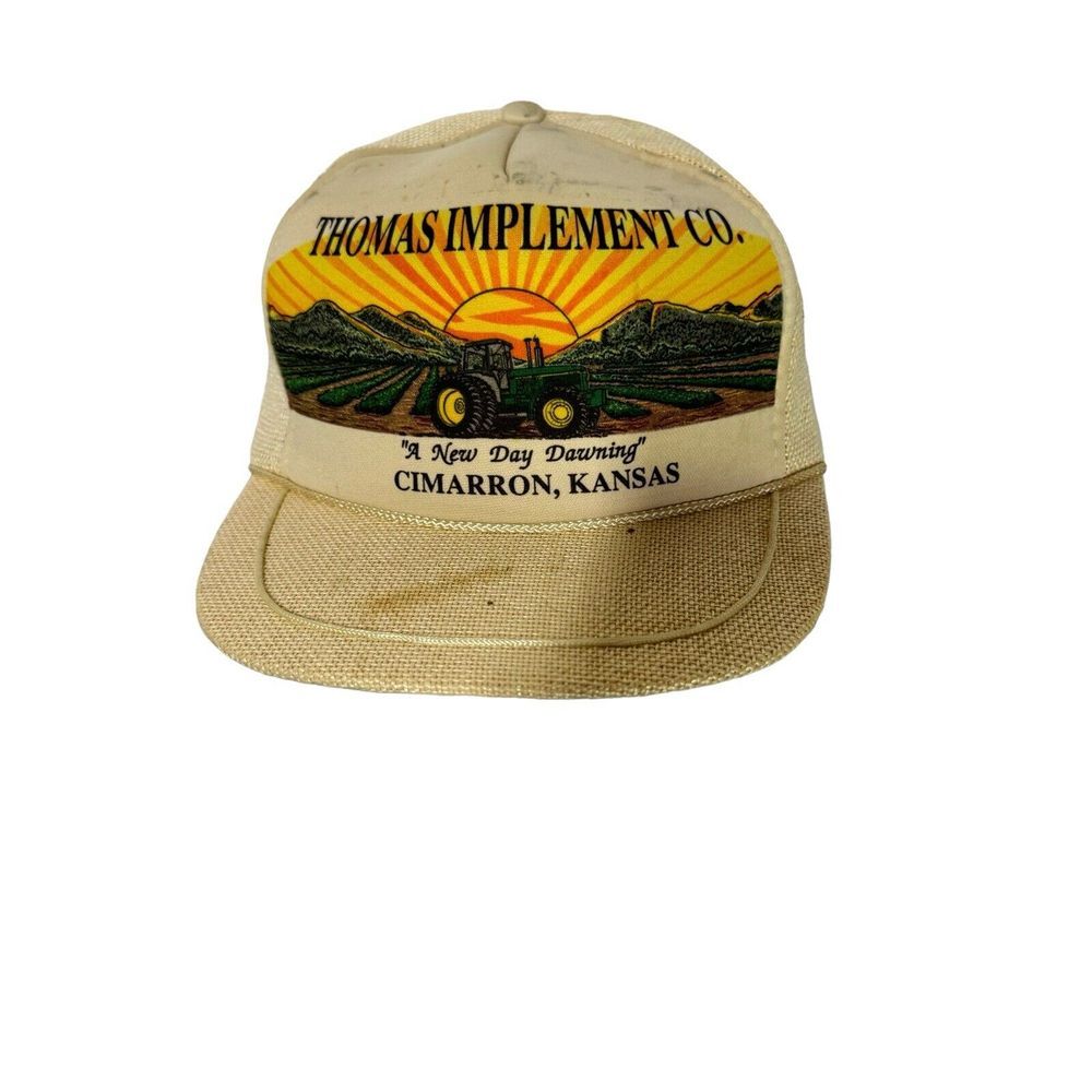 Vintage JOHN DEERE Dealership Hat! Thomas‎ Implement Co. Kansas Cap Ag Farm